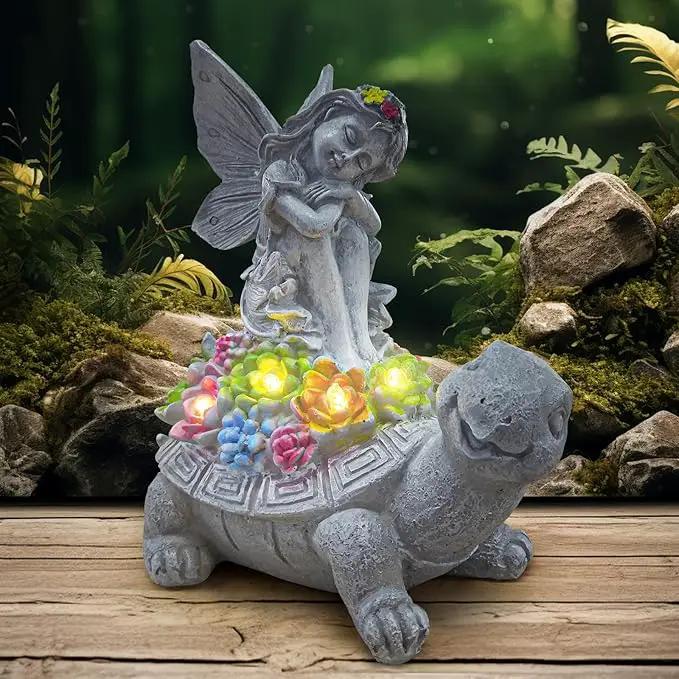 Solar Garden Statue Angel and Turtle,Figurines Outdoor Decor,Outdoor Solar Statue with LED Lights for Yard,Patio,Lawn Art Decoration,Housewarming Gift by GreenHaven Gardens