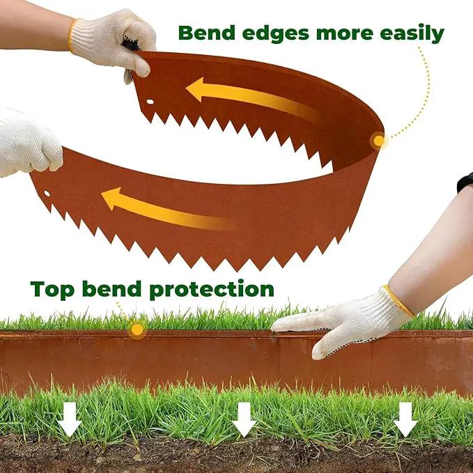 Cor Ten Steel Metal Landscape Edging 40 inch with Top Bending Protection Pre-Rusted Cor Ten Steel Garden Edging 8 Inch Depth 180 Degree Bend 6 Pack for Lawn Yard (8 inch-180 Degree Bend, Rusted) by GreenHaven Gardens