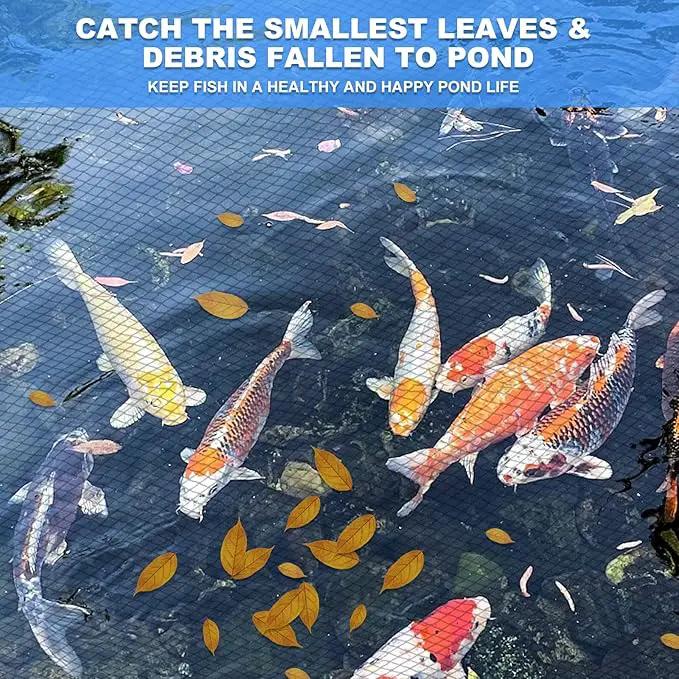 Pond Netting, 14 x 14 FT Pond Net Heavy Duty Pond Netting for Koi Ponds, Garden Pool Fine Mesh Netting Kit for Leaves, Protects Koi Fish from Birds Cats Predators, with 14 Stakes and 30 Cable Zip Ties by GreenHaven Gardens