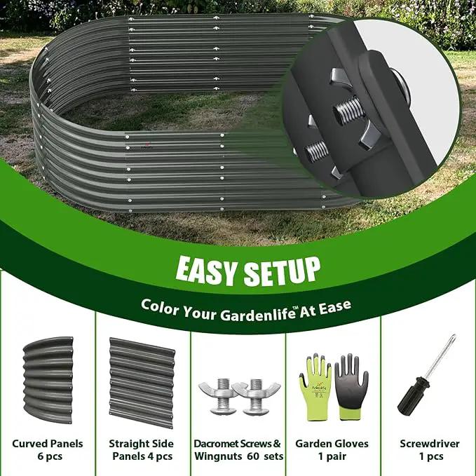 A ANLEOLIFE 8x4x2ft Galvanized Raised Garden Bed Kit, Oval Metal Deep Root Planters for Outdoor Plants Vegetables Flowers Herb, Large Bottomless, 478 Gallon Capacity- Quartz Grey by GreenHaven Gardens