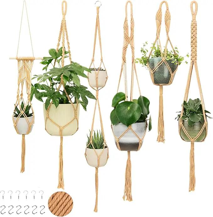 6-Pack Macrame Plant Hanger - 12 Ceiling Hooks, Plant Hanger Indoor, Hanging Plant Holder, Hanging Planters for Indoor Plants, Boho Plant Hanger, Plant Hangers Indoor Macrame (Caramel) by GreenHaven Gardens
