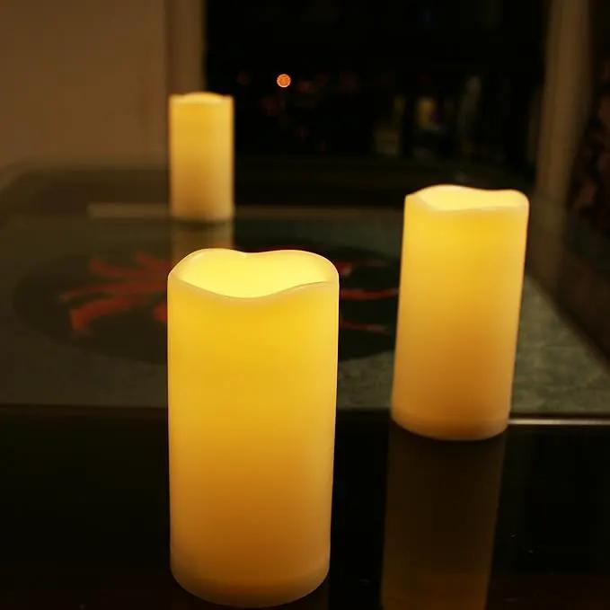 iZAN 3-Pack Outdoor Flameless LED Battery Operated Candles with Remote Waterproof Flickering Electric Pillar Candles for Halloween Chirstmas Home Wedding Party Festival Décor Long Battery Life 3”x6” by GreenHaven Gardens