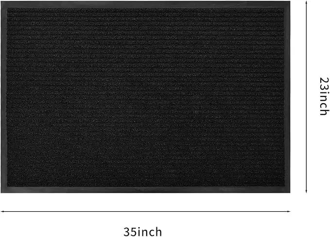 fani Heavy Duty Large Outdoor Indoor Entrance Black Doormat Waterproof Low Profile Entrance Rug Front Door Mat Patio Anti-Skid Rubber Back, 23x35 inch (Black) by GreenHaven Gardens