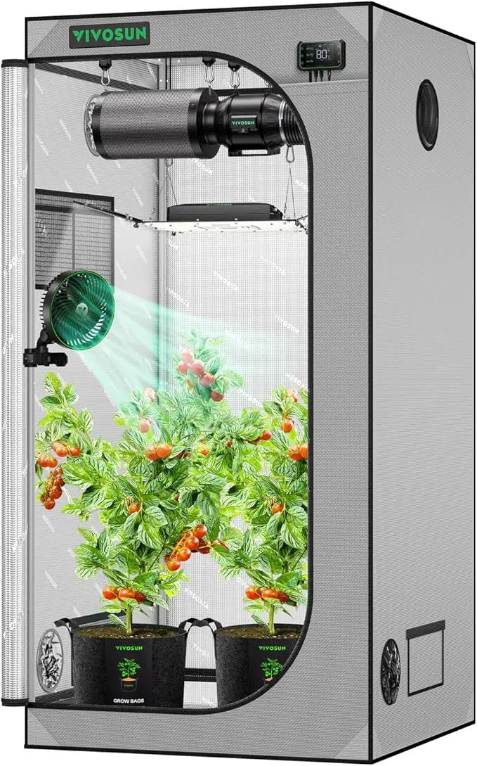 VIVOSUN G336 36"x36"x72" Grow Tent, 3x3 FT Advanced Gray Mylar Tent with 19mm Poles, Observation Window and Floor Tray for Hydroponic Plants for VS2000/VS3000 by GreenHaven Gardens