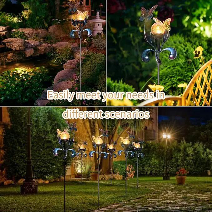 VCUTEKA Solar Lights Outdoor Metal Garden Stake Waterproof Crackle Glass Globe Garden Decor Butterfly for Pathway, Lawn, Patio, Yard by GreenHaven Gardens