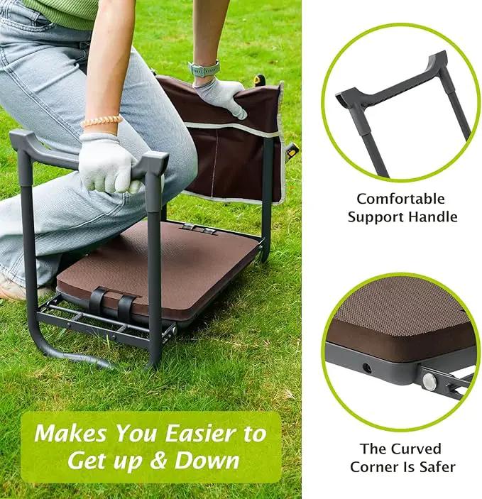 ikkle Garden Kneeler and Seat Gardening Stool Kneeler Folding Gardening Bench with Thicker Detachable Kneeling Pad and Tool Store Pouches (Brown) by GreenHaven Gardens