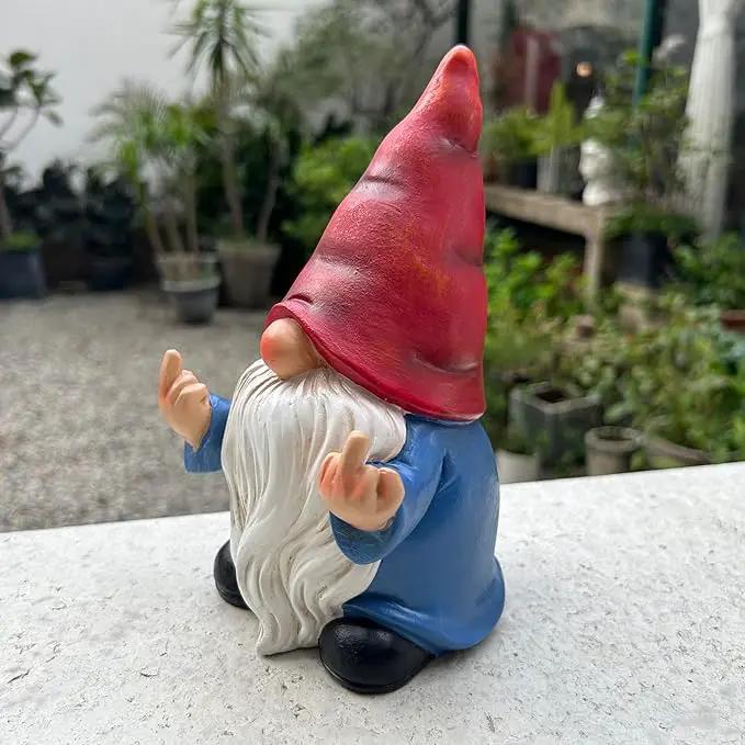 Middle Finger Gnome Statue 7.8in， Naughty Garden Gnome Statue Decoration and Lawn Ornament - Funny Garden Gnomes for Outdoor or Home Decor, Red, WSH004 by GreenHaven Gardens