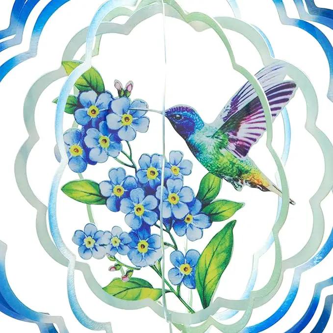 VP Home Floral Hummingbird Wind Spinner - Metal Outdoor Wind Spinners for Yard and Garden Decor - 3D Kinetic Yard Art Hummingbird Sculpture - Vibrant, Weather-Resistant Design - 12 x 15 Inches by GreenHaven Gardens