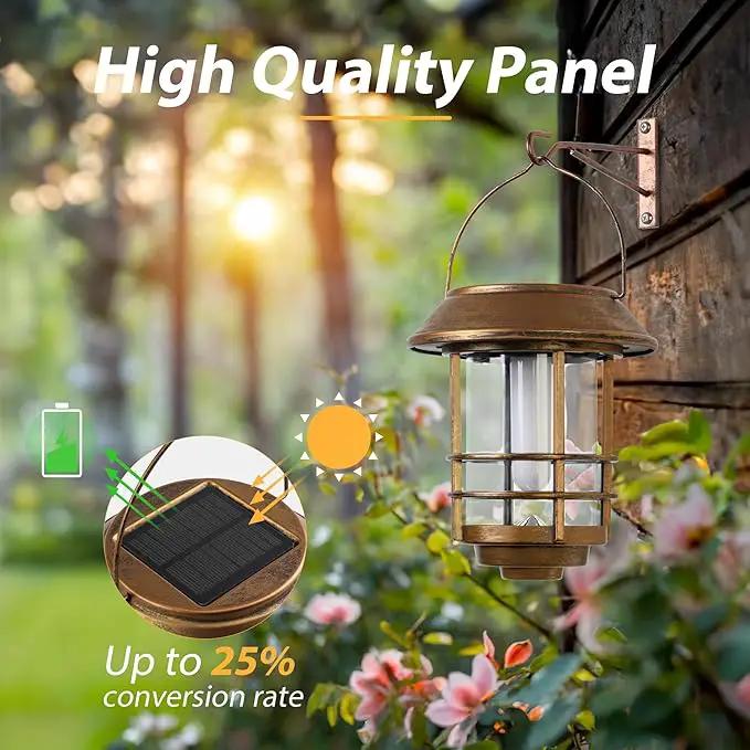 Otdair Solar Wall Lantern Outdoor, Flickering Flames Solar Sconce Lights Outdoor, Hanging Solar Lamps Wall Mount for Front Porch, Patio and Yard, 2 Pack, Yellow Bronze by GreenHaven Gardens