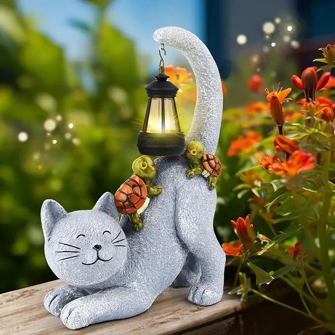 Solar Garden Decor Cat Figurine-Cat Outdoor Statue with Solar Lantern, Loving Turtle Garden Decor for Outside Patio,Porch,Yard, Backyard-Unique Housewarming Gifts for Mom Grandma Women by GreenHaven Gardens