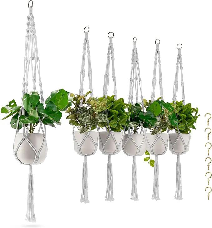 Sorbus Macrame Plant Hanger (6 Pack) Indoor Outdoor Hanging Plant Pots Cotton Rope, Elegant for Home, Patio, Garden (White) by GreenHaven Gardens