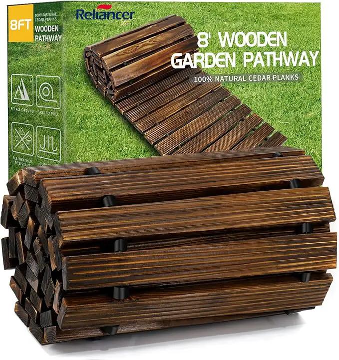 RELIANCER 8' Wooden Garden Pathway,Outdoor Roll Out Cedar Straight Walkway,Patio Path Decorative Garden Boardwalk Walkways,Weather-Resistant Roll Up Beach Wood Road Floor,Wedding Party Pathways by GreenHaven Gardens