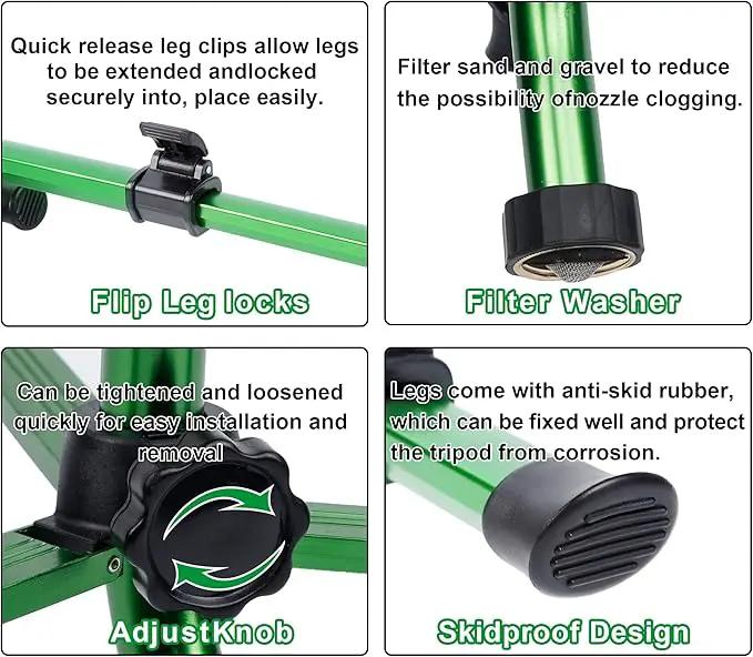 Biswing Impact Sprinkler Head on Tripod Base, Heavy Duty Lawn Sprinklers, 360 Degree Large Area Irrigation, Brass Sprinkler Nozzle & Solid Alloy Metal Extension Legs Flip Locks, 2 Pack by GreenHaven Gardens