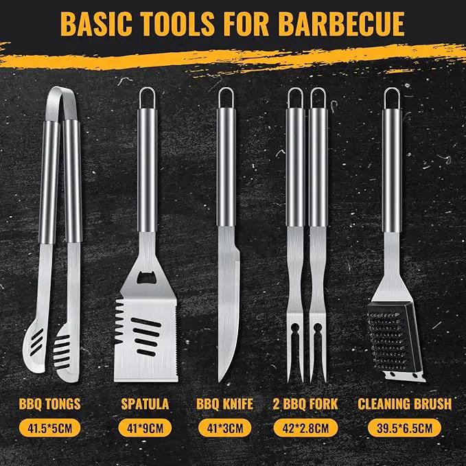 BBQ Grill Tools Set 16-inch Heavy Duty, 6 Pcs- Barbecue Utensils Kit for Camping, Kitchen, Outdoor Cooking,Suitable as a Gift for Men, Fathers, Friends by GreenHaven Gardens