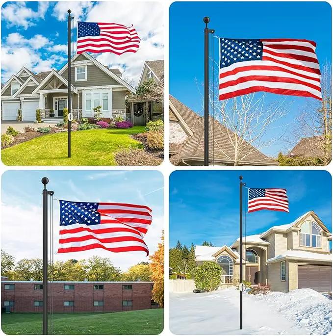 Flag Pole Kit 20FT, 12 Gauge 1.8mm Thickness Heavy Duty Flag Poles with 3x5 American Flag, Black Flag Pole for Outdoor House In Ground, Extra Thick Flagpoles Suitable for Yard and Garden by GreenHaven Gardens