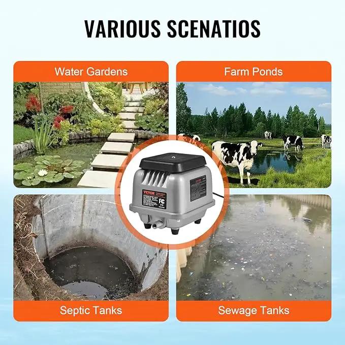 VEVOR Linear Air Pump, 109L/Min Air Flow Septic Aerator Pump, Aeration System for 1/2 Acre 10 FT Deep Ponds, Water Gardens, Waste Treatments, Septic Tanks, Aquariums, Seafood Restaurants, Fish Farms by GreenHaven Gardens