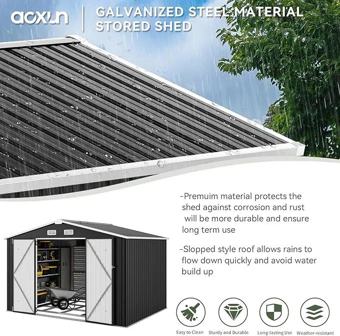 Aoxun 9.4x7.3x6.5 FT Outdoor Storage Shed with Base Outdoor Metal Shed for Tool, Garden, Bike, Placed in Patio, Garden Base Included (Black) by GreenHaven Gardens