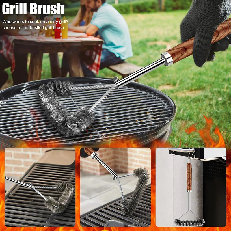 31pcs BBQ Grill Accessories Set for Men Dad, Heavy Duty Grilling Tools Gifts for Fathers Day, Stainless Steel BBQ Utensils Kit with Mats, Grill Brush in Carrying Bag Brown by GreenHaven Gardens