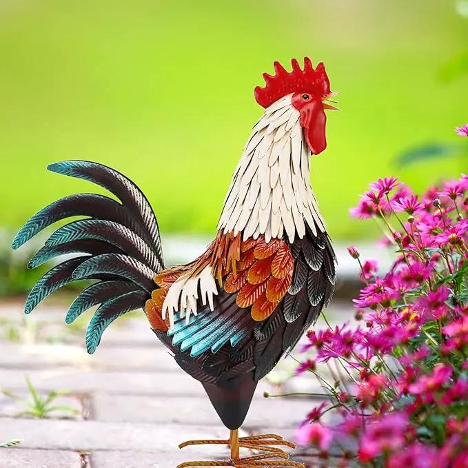 chisheen Metal Rooster Decor,Yard Chicken Decorations,Outdoor Garden Statues, Metal Chicken Sculpture for Backyard Patio Kitchen Decor & Lawn Ornaments by GreenHaven Gardens