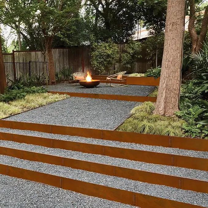 Co rten Steel Landscape Edging 10 Inch Tall 6 Packs, Pre-Rusted Metal Garden Edging with 6 Clips and a Pair of Gloves, Steel Edging for Landscaping, Garden by GreenHaven Gardens