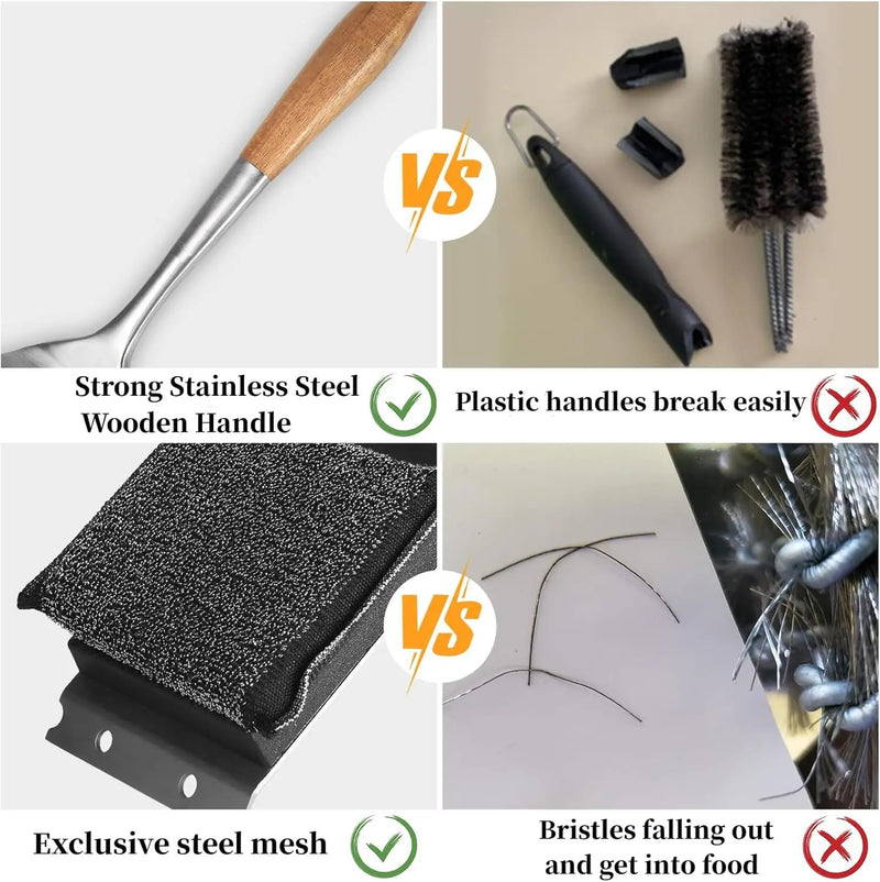 18” Steam Grill Brush Bristle Free,with Extended Luxurious Acacia Wood Handle,Safe Grill Cleaner for Outdoor Grill,Replaceable Head Grill Scraper Tool,BBQ Accessories,Gifts for Men/Dad by GreenHaven Gardens