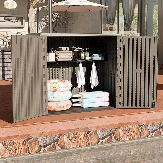 HOMSPARK 37 Cu.Ft Outdoor Storage Shed Weather Resistant, Multi Functional | Double-Wall Resin Storage Sheds & Outdoor Storage Box Waterproof for Backyard Garden Patio Lawn (Shallow Coffee) by GreenHaven Gardens