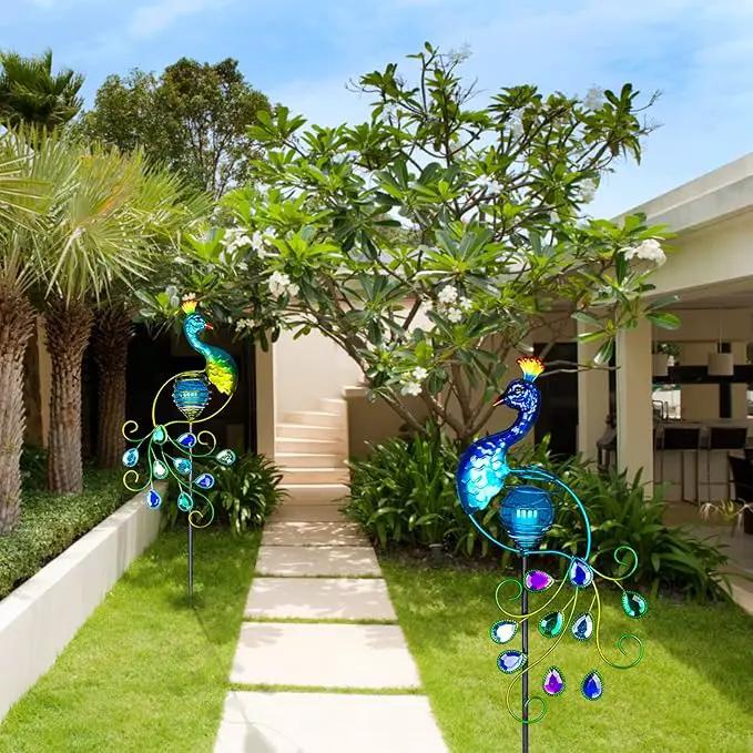 Viveta Garden Solar Lights Decorative, 2 Pack Metal Peacock Solar Lights Stake for Outdoor Garden Patio Yard Lawn Decorations by GreenHaven Gardens