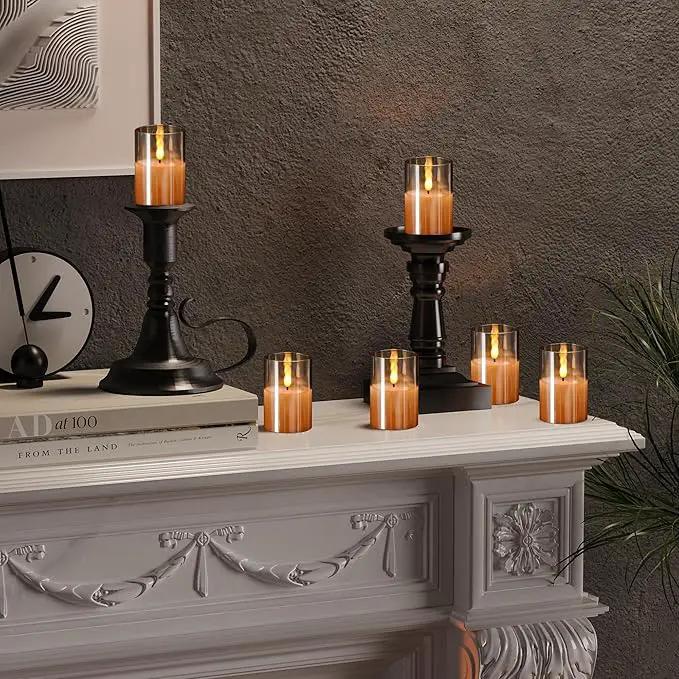 6Pack Glass Flickering Flameless Candles with Remote, 2"X3" Real Wax Votive Candles Battery Operated, Small Electric LED Candles for Wedding Home Decor, w/4 Timers+2 Lighting Modes [Gold] by GreenHaven Gardens