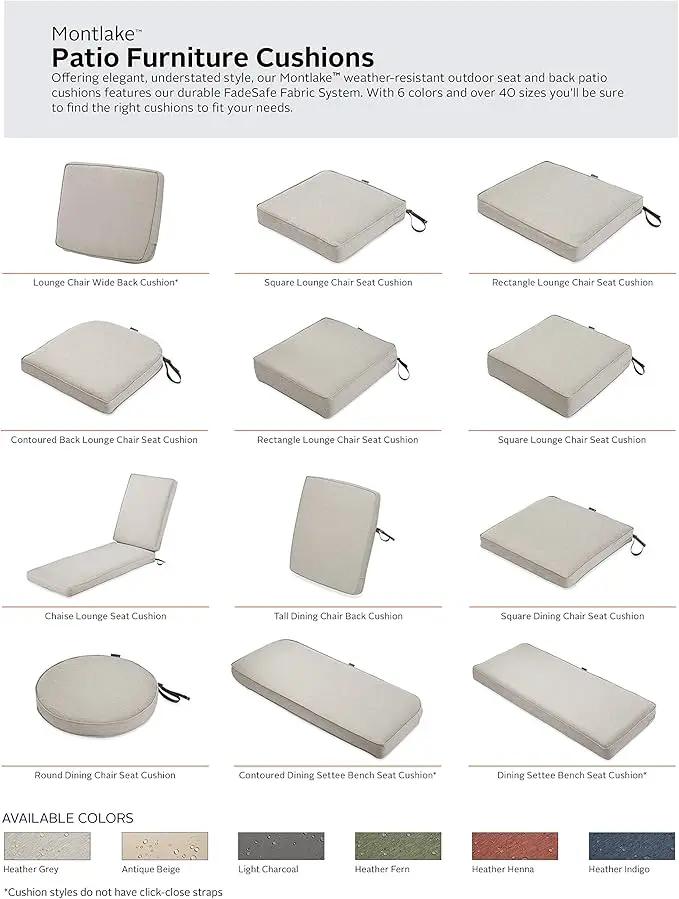 Classic Accessories Montlake Water-Resistant 25 x 22 x 4 Inch Patio Lounge Back Cushion, Heather Grey, Outdoor Loveseat Cushions by GreenHaven Gardens