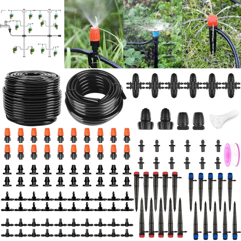 200FT+40FT Drip Irrigation System, Garden Watering System with 8/11mm Main Tubing 4/7mm Distribution Irrigation Tubing and Accessories, Irrigation System for Garden, Greenhouse, Yard, Lawn, Plant by GreenHaven Gardens
