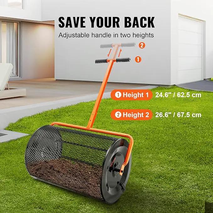 VEVOR Compost Spreader, 24.4-25.6" Height Adjustable Handle, 24" Wide, Lawn and Garden Peat Moss Roller with Side Latches, Powder Coated Steel Mesh Basket for Spreading Manure, Topsoil, Black by GreenHaven Gardens