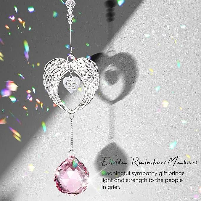 Sympathy Gift Modern Grief Gift for Lose of Loved Ones, Memorial Suncatcher with 40mm Crystal Ball, Sorry for Your Lose Rainbow Maker, Bereavement Gift Idea Angel Wings Design, Pink by GreenHaven Gardens