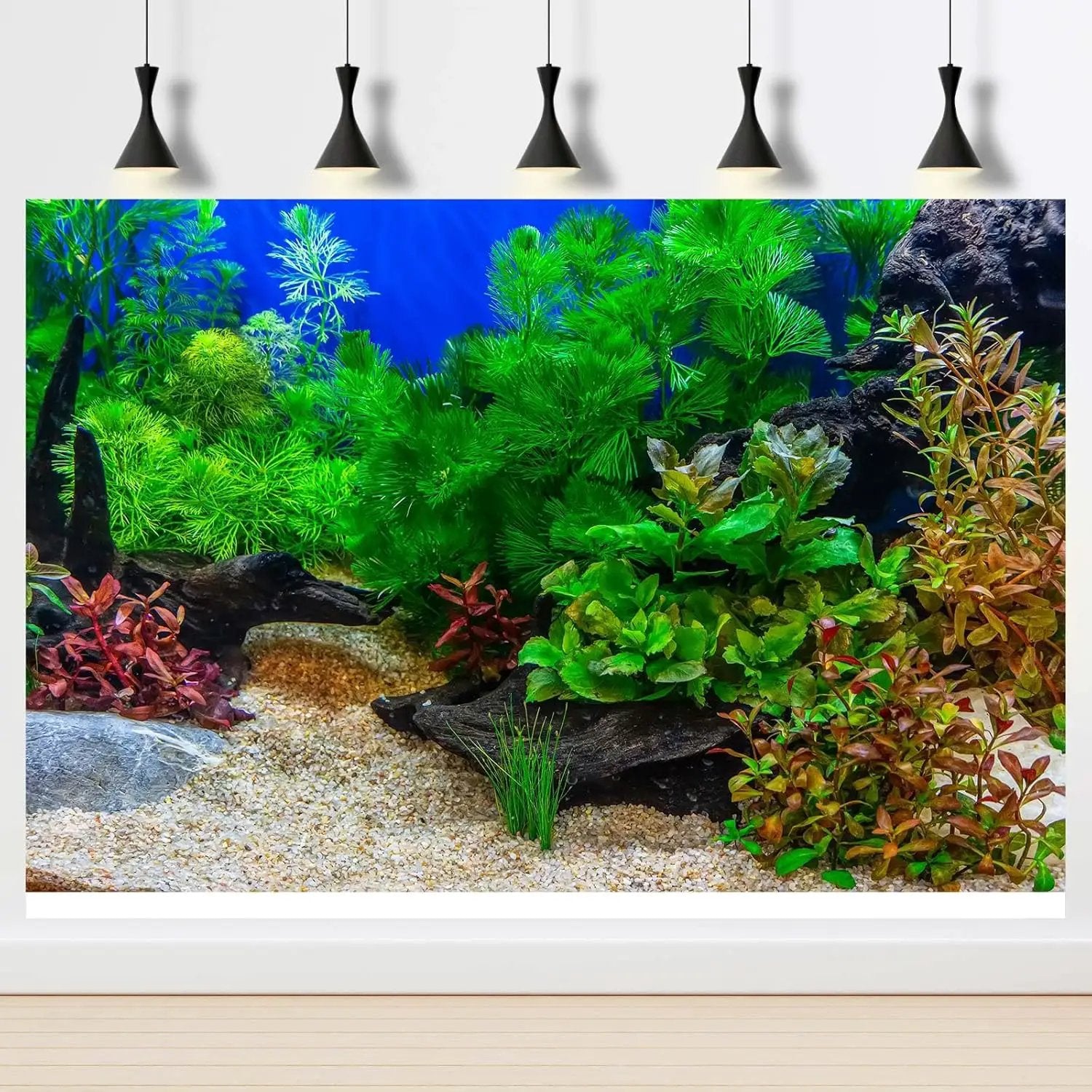 Aquarium Background Underwater Grass Leaves with Pebble Aquarium Backdrop Vivid and Fresh Green Aquatic Plant Stone River Bed and Lake Fish Deadwood Tank Background Decor Vinyl 36x24in by GreenHaven Gardens