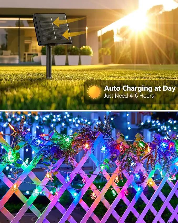 Brightown Solar Christmas Snowflake String Lights, 72FT 200 LED Outdoor Waterproof Fairy Lights with 8 Lighting Modes for Wedding, Party, Tree, Room, Garden, Patio, Yard, Home, Muliticolor by GreenHaven Gardens