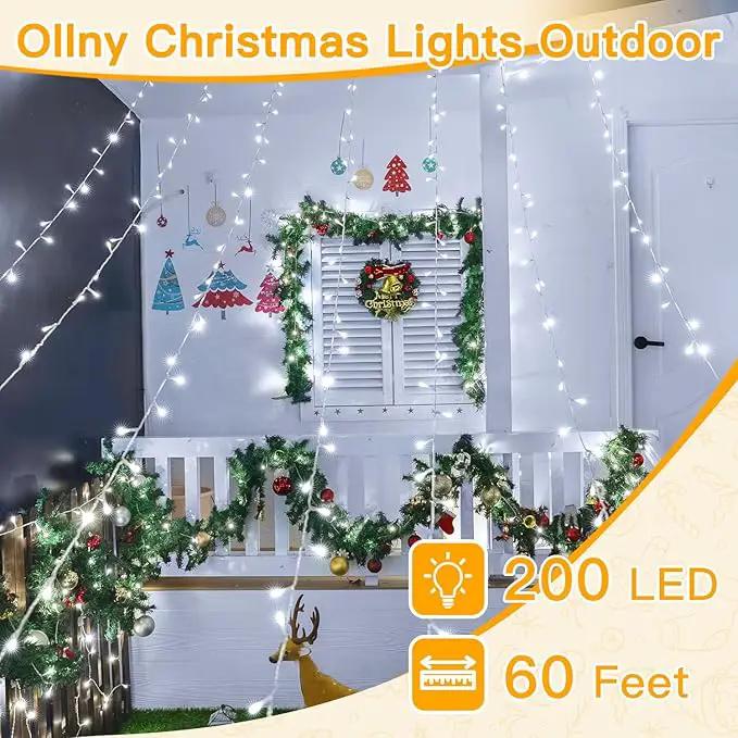Ollny Outdoor String Lights 200LED 60FT, Cool White Connectable Plug in Fairy Light, 8 Modes Waterproof Timer Christmas Lights for Indoor Outside Bedroom House Party Wedding by GreenHaven Gardens