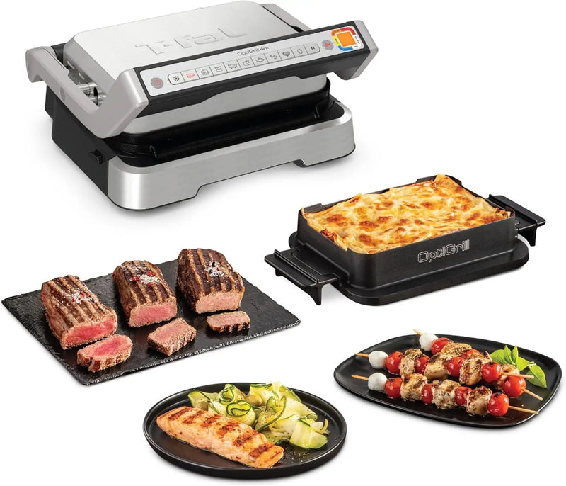 T-fal, Electric Grill, OptiGrill 4in1, Stainless Steel, 9 Automatic Cooking Modes, Intelligent Grilling Rare to Well-Done, 1800 Watts, Nonstick Removable Plates, Dishwasher Safe, Indoor, Silver by GreenHaven Gardens