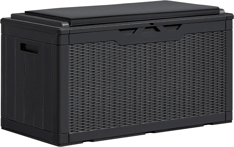 Greesum 100 Gallon Resin Deck Box Large Outdoor Storage Boxes with Cushions for Garden Tools, Patio Furniture Pillows, Pool Supplies, Black by GreenHaven Gardens