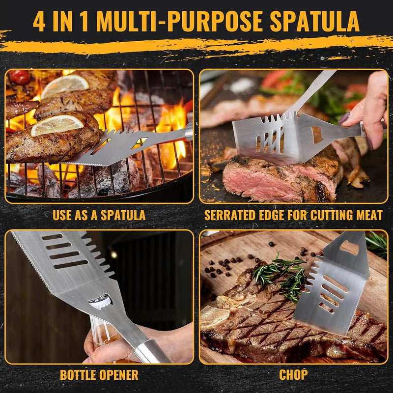 BBQ Grilling Accessories, 16-Inch Stainless Steel BBQ Grill Tools Set for Men, Heavy Duty Grilling Accessories Kit for Camping, Kitchen, Extra Thick Barbecue Utensil by GreenHaven Gardens