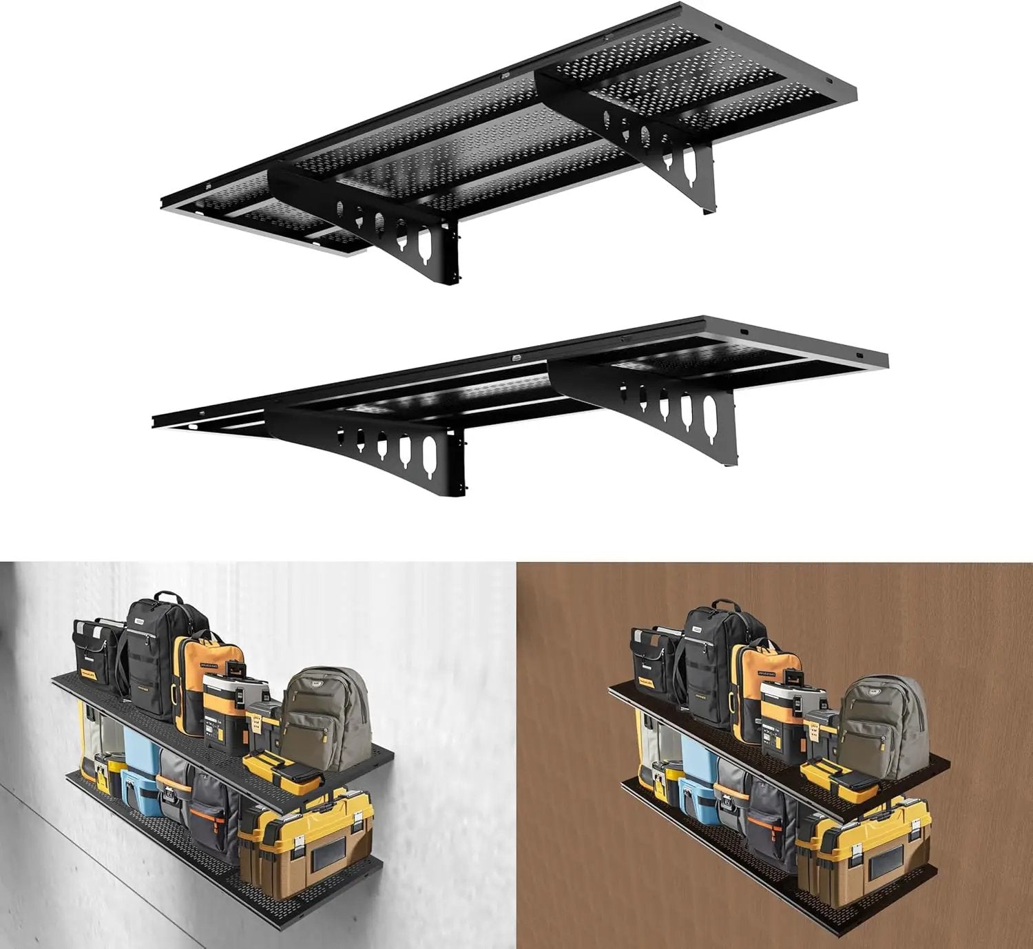 New 2 Pack Garage Wall Shelving, Heavy Duty 1.5' x 3.8' Wall Mount Storage Shelf with Hooks, Garage Storage Rack Floating Shelves, Holds 250 lbs Each by GreenHaven Gardens