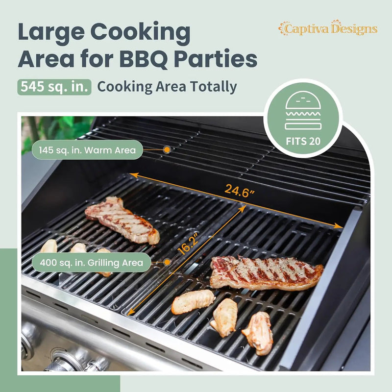 Captiva Designs 4-Burner Propane Gas BBQ Grill with Side Burner & Porcelain-Enameled Cast Iron Grates, 42,000 BTU Output Stainless Steel Grill for Outdoor Cooking Kitchen and Patio Backyard Barbecue by GreenHaven Gardens