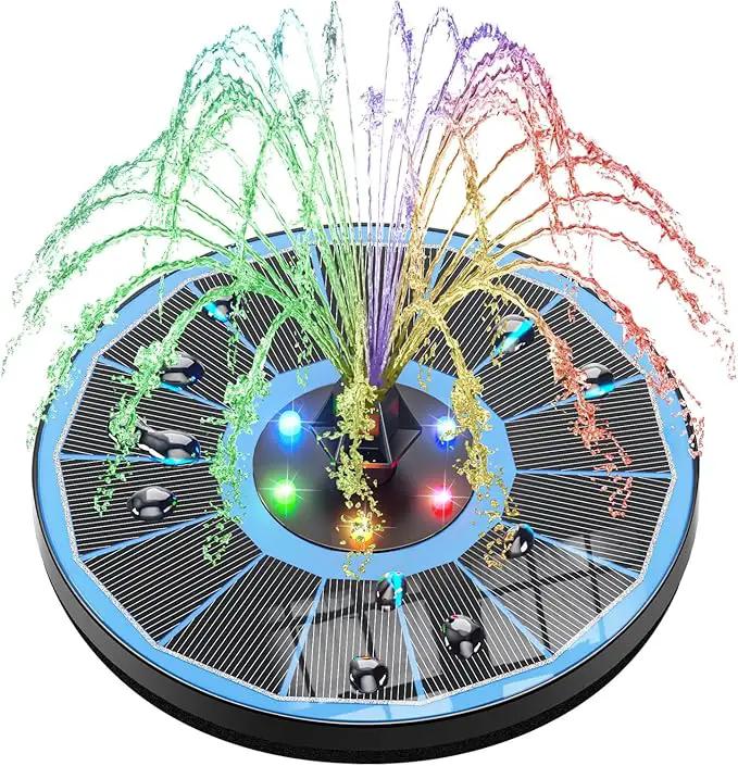 SZMP Solar Fountain Pump Upgraded 100% Glass Panel, 3.5W Solar Powered Fountain Built-in 2000 Battery with 7 Nozzle & 4 Fixer, Solar Fountain for Bird Bath, Pond, Fish Tank, Outdoor (Colorful) by GreenHaven Gardens