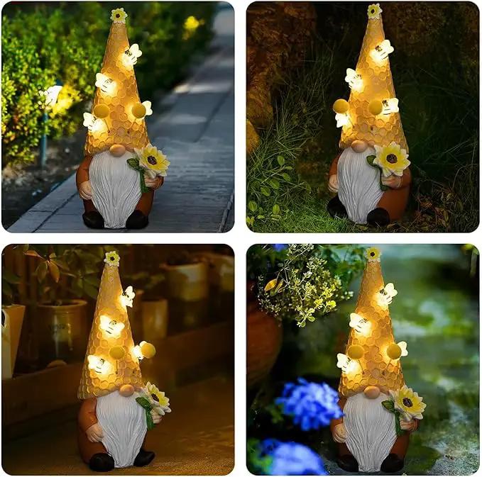 pearlstar Garden Gnome Statues Bee Solar Light 10.2" Tall Large Resin Figurine Outdoor Funny Home Yard Patio Decoration Fall Thanksgiving by GreenHaven Gardens