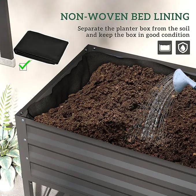 Outsunny Raised Garden Bed with Galvanized Steel Frame, Storage Shelf and Bed Liner, Elevated Planter Box with Legs for Vegetables, Flowers, Herbs, Dark Gray by GreenHaven Gardens