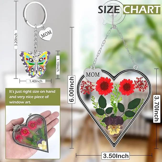 KY&BOSAM Heart Suncatcher Mom Gifts Glass Butterfly Suncatchers for Window Hanging with Pressed Flower Between Heart in Glass and Metal Charm Gifts for Mom Mother's Day Valentine's Birthday Christmas by GreenHaven Gardens