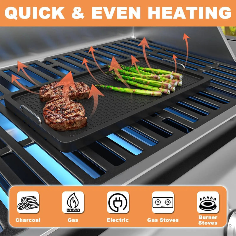 Cast Iron Griddle for Gas Grill Universal, 15" x 8.7" Griddle Pan for Stove Top with Handle, Grill Griddle, Stove Top Griddle for Charcoal/Gas/Electric Grills, Cast Iron Grill Pan for Outdoor/Camping by GreenHaven Gardens