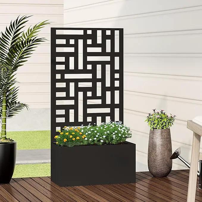 Casaphoria Metal Raised Garden Bed with Trellis, 47"x24"x12" Planter Box for Climbing Plants, Vegetables & Vines, Features Drainage Holes and Privacy Screen (Black-Helen) by GreenHaven Gardens