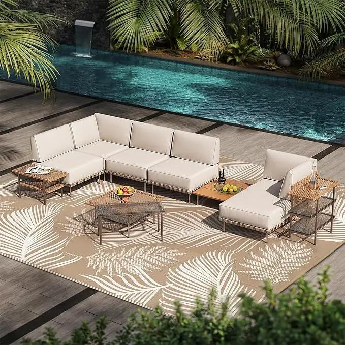 Pauwer Waterproof Outdoor Rug 8x10, Reversible Plastic Straw Patio Camping Rug, Indoor Outdoor RV Mat Carpet for Deck, Camper, Porch, Balcony, Backyard, Picnic, Leaf Brown by GreenHaven Gardens