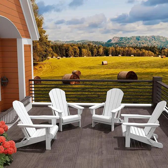Westin Outdoors Laguna WO Home Furniture Adirondack Chair 4 PC Set Classic Outdoor Patio Folding Chair for Bon Fire Pit Lawn Backyard Beach Plastic Weather-Resistant (White) by GreenHaven Gardens