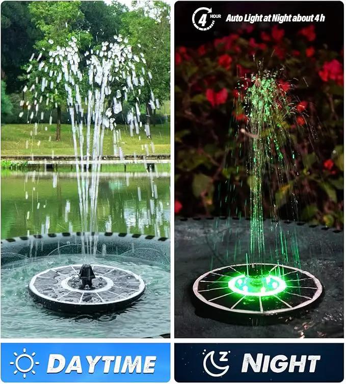 Solar Fountain Glass Panel with 2200 mah Battery, 3.5W Floating Solar Water Fountain with 4 Fixed Rods, Solar Fountain Pump for Bird Bath, Garden, Pond, Pool, Outdoor-Colorful Lights by GreenHaven Gardens