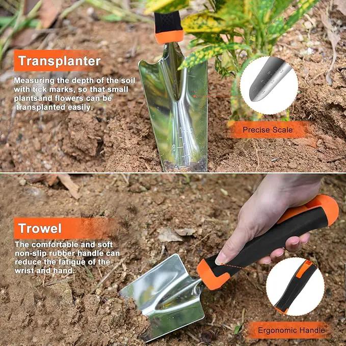 Garden Tools Set, Carsolt 10 Piece Stainless Steel Heavy Duty Gardening Tools Set for Planting Pruning Gardening Kit with Durable Gardening Bag Gloves Gift Box Ideal Garden Gifts for Women Men(Orange) by GreenHaven Gardens